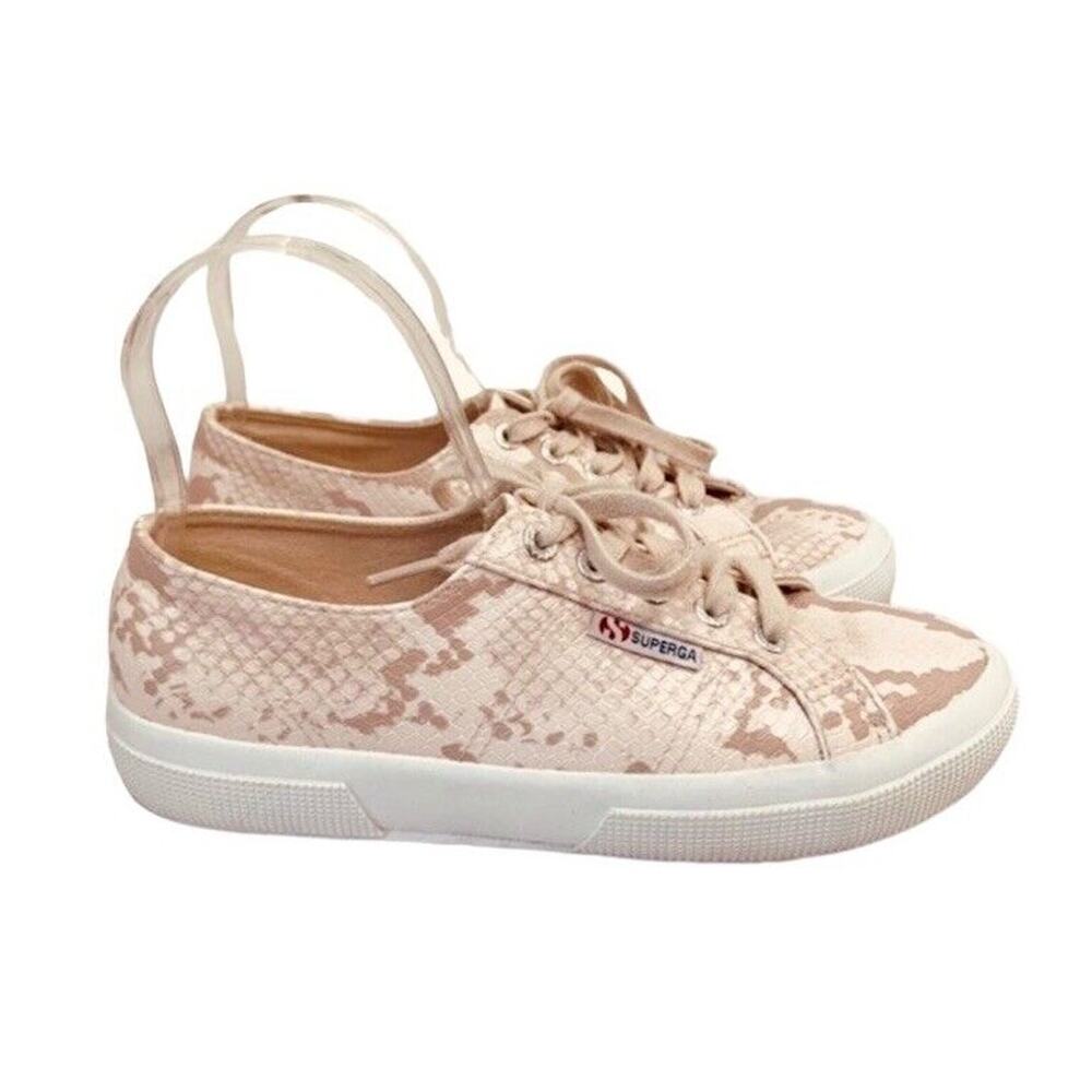 Superga Womens US 7.5 EU 38 Snake Print Sneakers Faux Leather Low Pink Lace Up